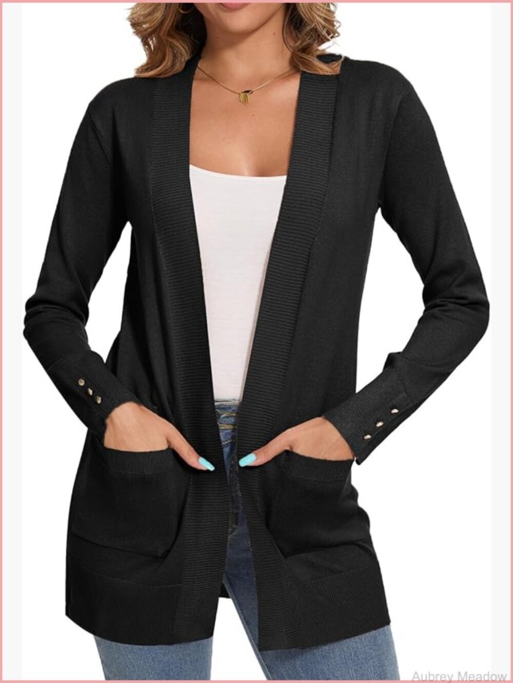 Women's Dressy Long Sleeve Open Front Knit Cardigan with Pockets
